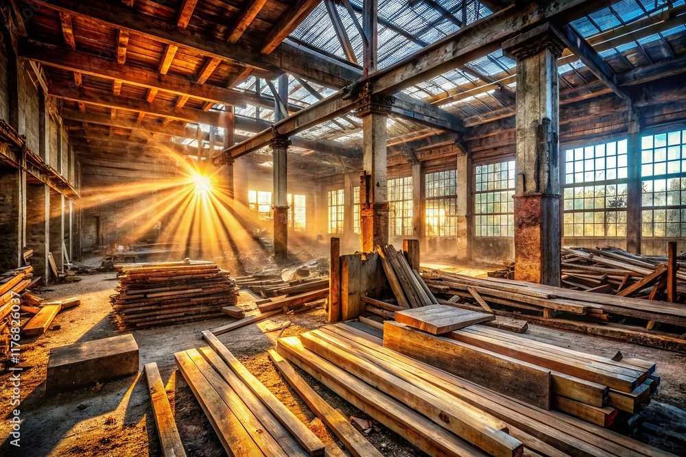 Abandoned Lumber Mill Interior, Decaying Wood Beams, Urban Exploration Photography Abandoned Lumber Mill Interior, Decaying Wood Beams, Urban Exploration Photography