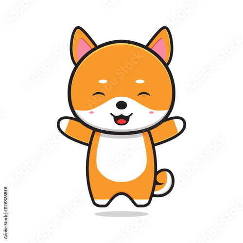 Cute happy shiba character cartoon icon illustration