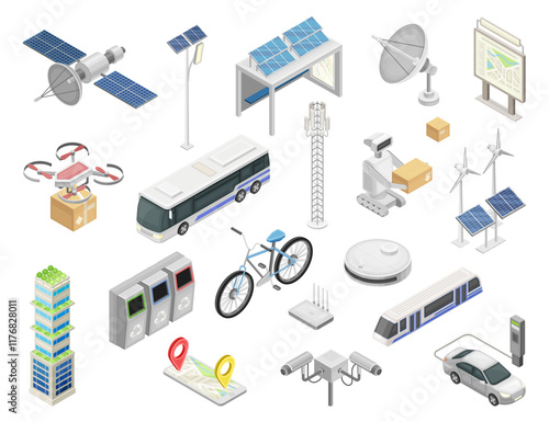 Smart City Innovation and Technology Isometric Vector Set