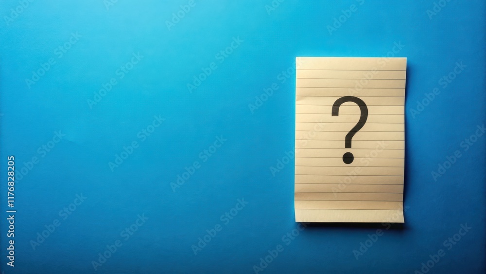 A sheet of note paper with a question mark drawn on it sits atop a panoramic blue background, amidst a subtle gradient that evokes a sense of depth and vastness , depth, reflection A sheet of note paper with a question mark drawn on it sits atop a panoramic blue background, amidst a subtle gradient that evokes a sense of depth and vastness , depth, reflection