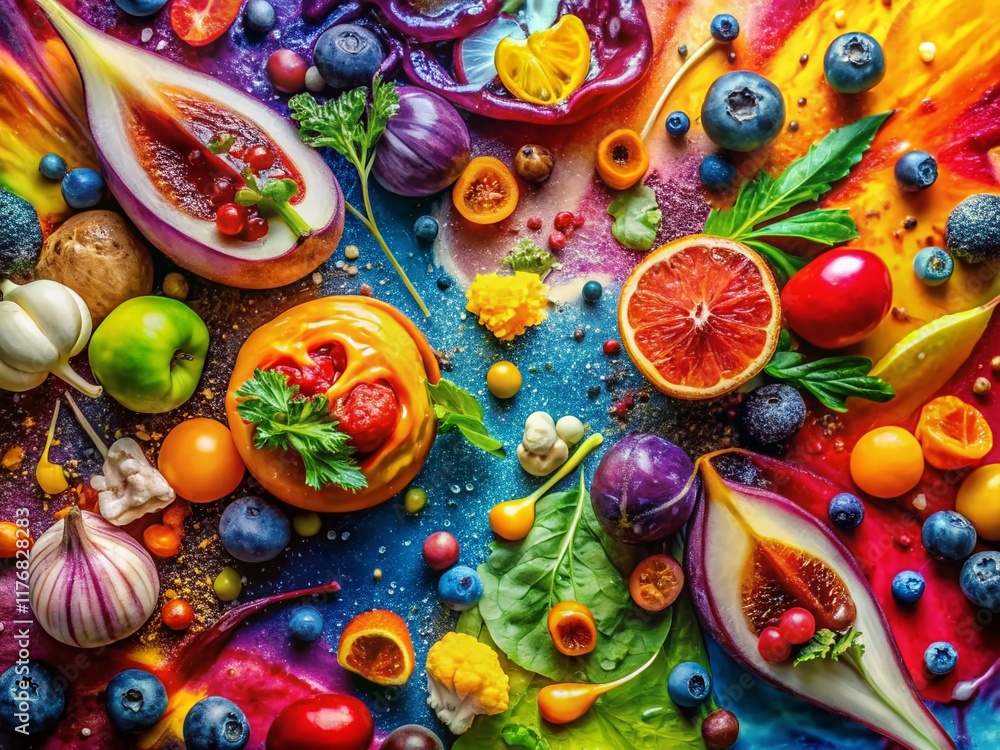 Fototapeta premium Abstract Food Art Print: Bold Colors & Brushstrokes, Modern Wall Decor