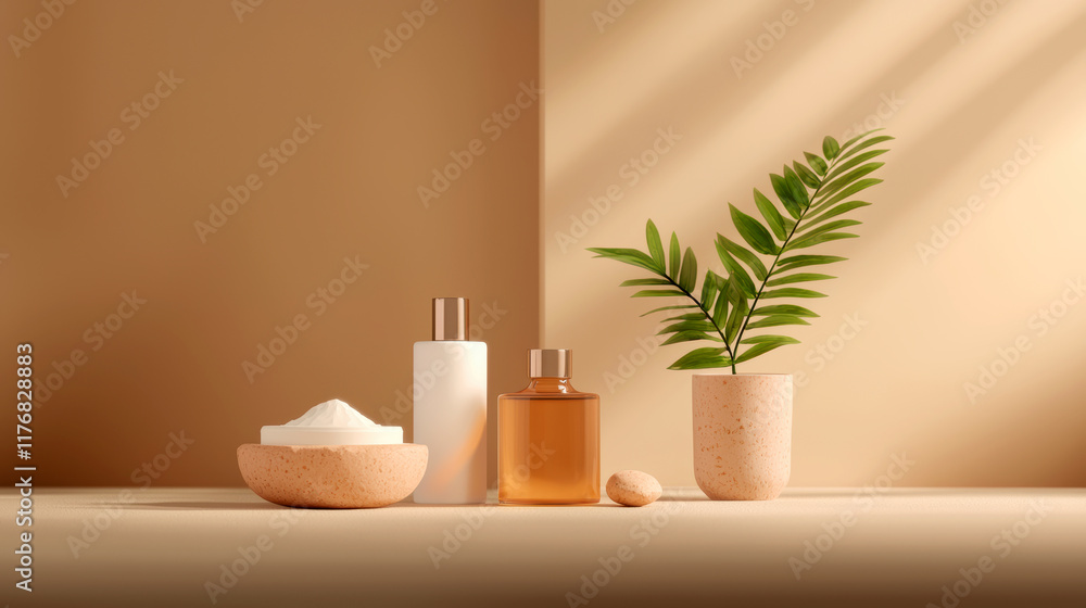 Minimalist skincare arrangement with natural elements Minimalist skincare arrangement with natural elements