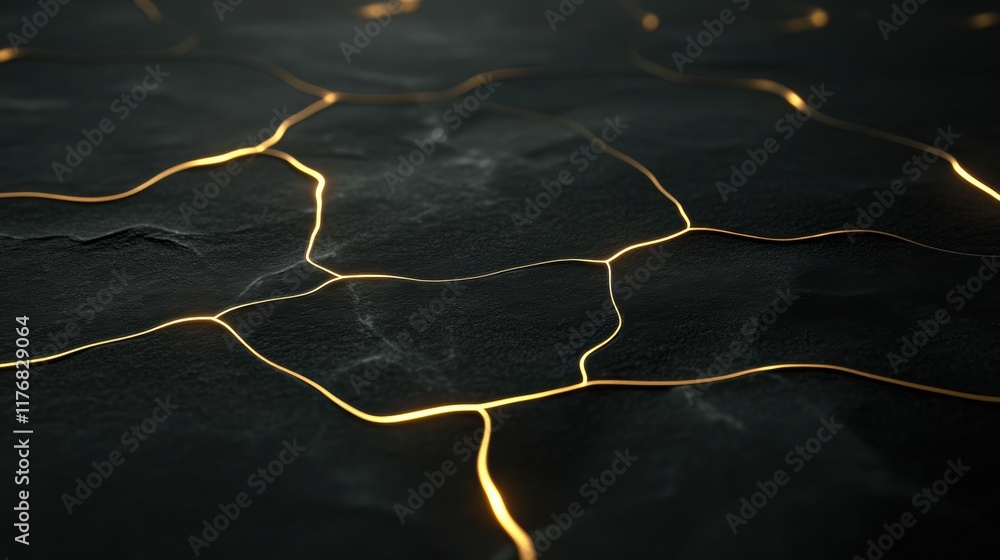 Abstract golden lines on dark surface with glowing network pattern Abstract golden lines on dark surface with glowing network pattern