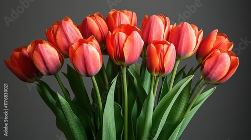 Spring bouquet of red tulips for a festive mood. Bouquet of fresh tulips.	
