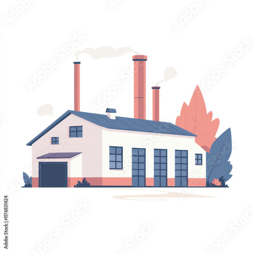 Industrial pollution with smoke rising from chimneys and factory plants