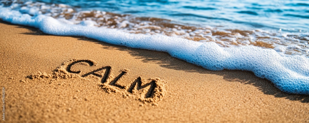 Fototapeta premium Tranquil beach scene with the word 