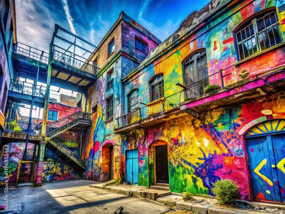 Fototapeta premium Abstract Urban Exploration: Vibrant Paint Splashes & Brushstrokes