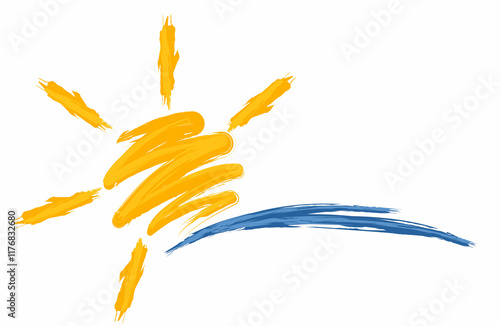 Dawn of the sun with a blue wave.