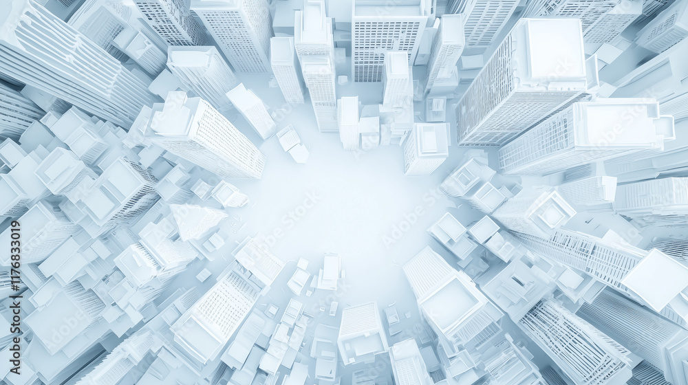 Fototapeta premium Cityscape Dreamscape: A mesmerizing aerial view of a sprawling metropolis, rendered in stark white, evokes a sense of vastness and the boundless possibilities of urban life.
