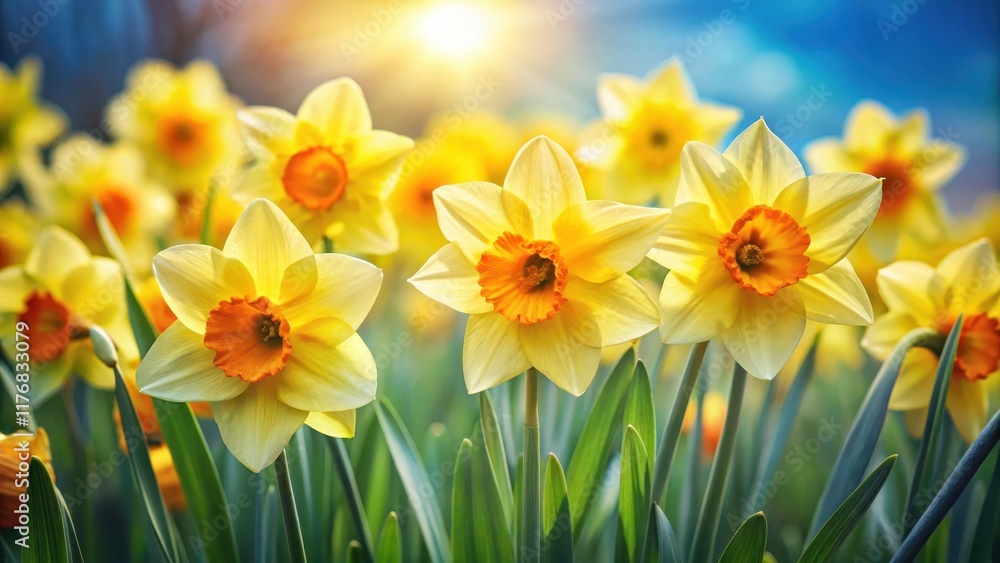 Obraz premium Daffodil Flowers Close Up, nature's beauty, bright colors, nature's beauty