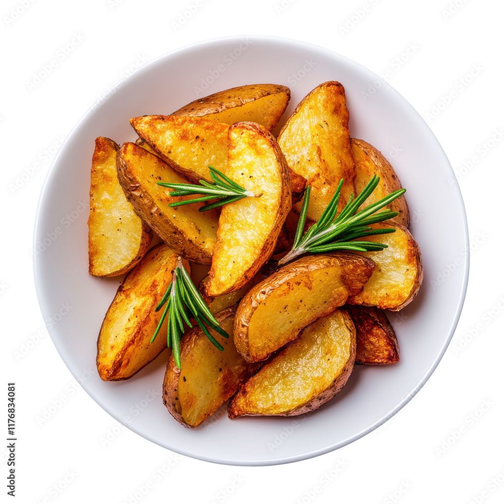 Realistic Crispy Potato Wedges with Herbs on Transparent Backgroun Realistic Crispy Potato Wedges with Herbs on Transparent Backgroun