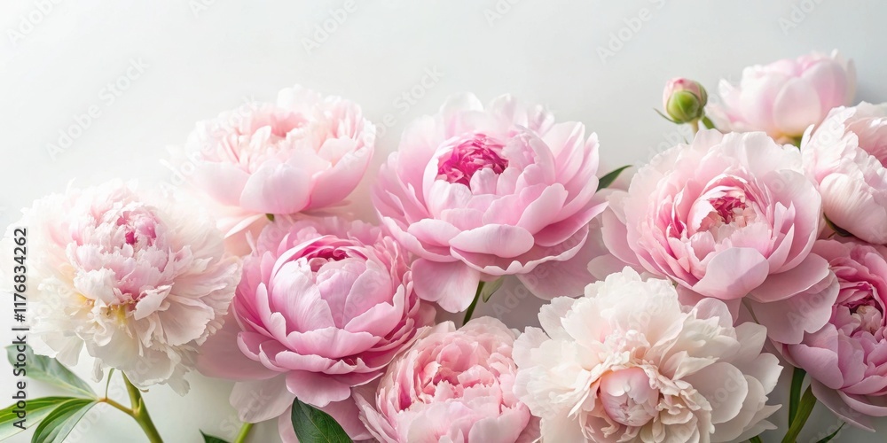 Soft pink peonies in full bloom against a white background, with delicate petals and subtle scent, beautiful blooms, pastel colors Soft pink peonies in full bloom against a white background, with delicate petals and subtle scent, beautiful blooms, pastel colors