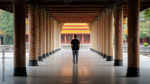 Tranquil Temple Path: A lon...