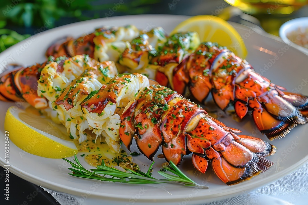 Lobster tail with garlic herb butter with lemon Lobster tail with garlic herb butter with lemon