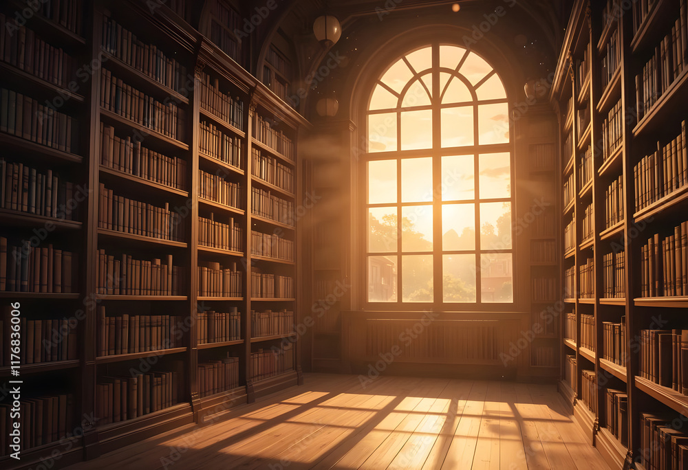 Anime Sunlight Streaming Through a Library Window Anime Sunlight Streaming Through a Library Window