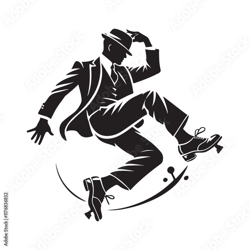 Tap Dance Silhouette Vector Illustration, Solid White Background.