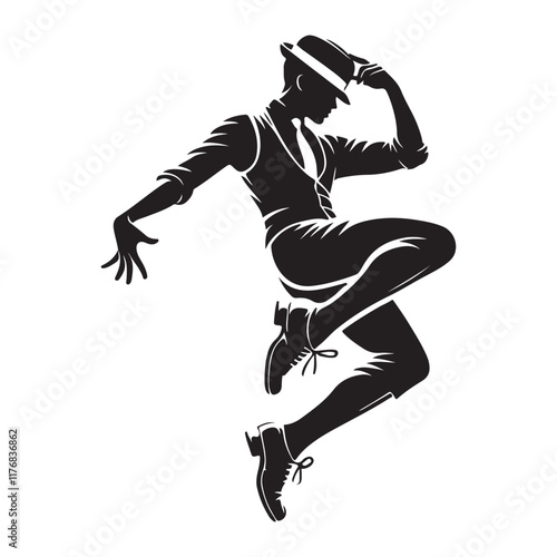 Tap Dance Silhouette Vector Illustration, Solid White Background.