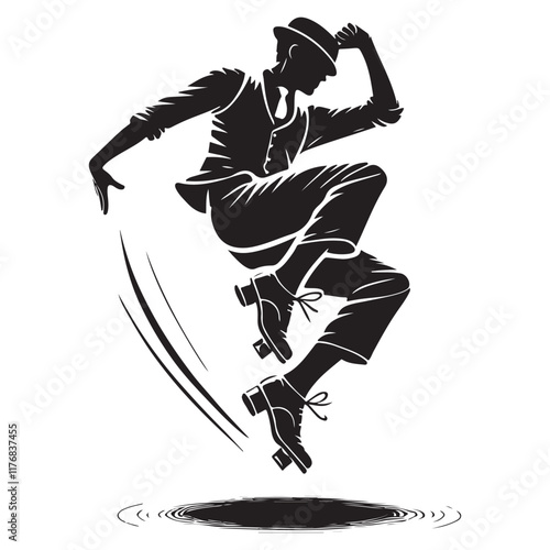 Tap Dance Silhouette Vector Illustration, Solid White Background.