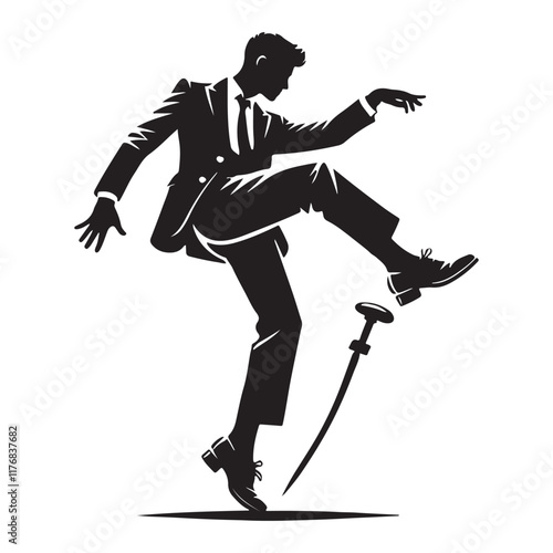 Tap Dance Silhouette Vector Illustration, Solid White Background.