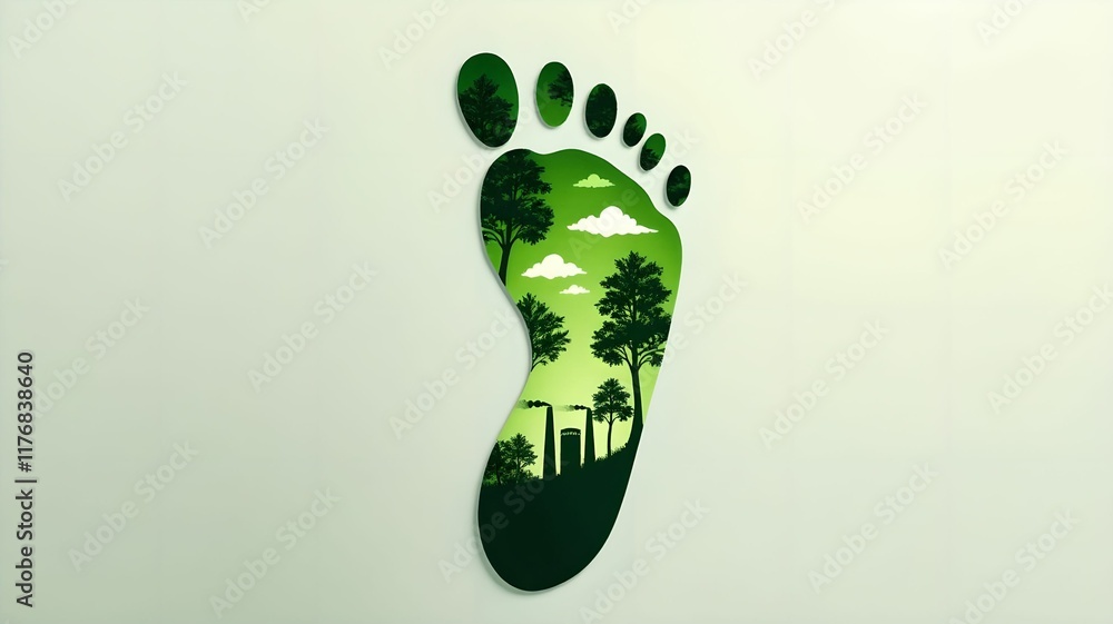 Environmental concept of footprints made of green trees and sustainable energy elements showcases eco-consciousness and nature integration Environmental concept of footprints made of green trees and sustainable energy elements showcases eco-consciousness and nature integration