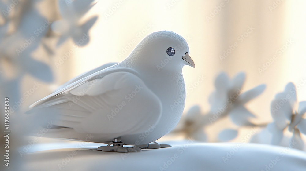 White dove amidst blossoming flowers. White dove amidst blossoming flowers.