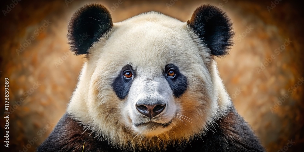 Obraz premium Adorable Panda Bear Portrait: Black and White Face, Brown Nose, Studio Shot