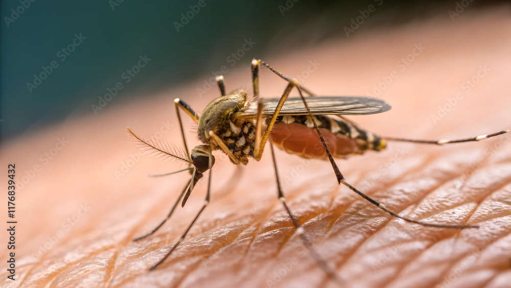 Zika Virus Mosquito on Human Skin: Dengue and Tropical Diseases Vector Zika Virus Mosquito on Human Skin: Dengue and Tropical Diseases Vector