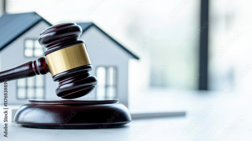 A gavel rests on a table beside miniature houses, symbolizing legal decisions related to real estate. A gavel rests on a table beside miniature houses, symbolizing legal decisions related to real estate.