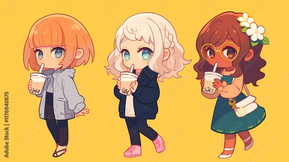 Chibi Girl Drinking Boba: Cute and Whimsical Illustration for Creative Projects