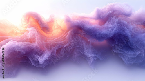 Swirling smoke creates striking patterns in vibrant shades of purple and pink, blending seamlessly to evoke a sense of movement and fluidity against a light background.