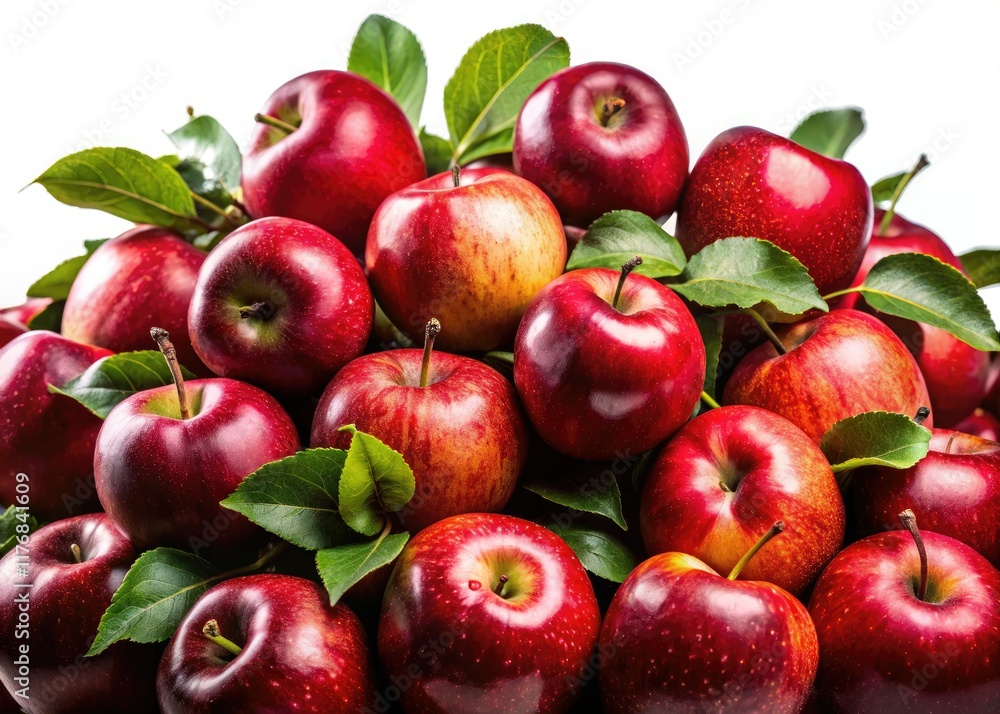 Low-light photo: vibrant red apples on a white background, a generative AI's artistic interpretation of an apple tree. Low-light photo: vibrant red apples on a white background, a generative AI's artistic interpretation of an apple tree.