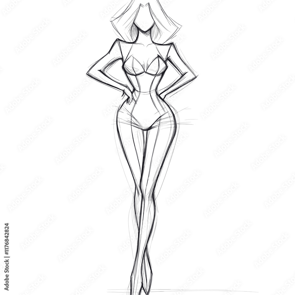 Fashion design sketch of a girl figure.