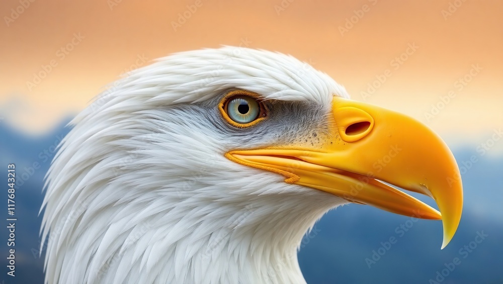 Fototapeta premium Majestic Bald Eagle Profile Against Sunset Sky
