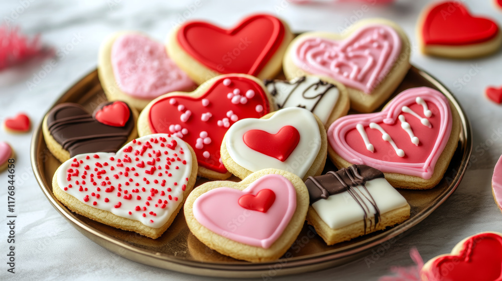 Heart shaped cookies on a plate, valentine's day concept Heart shaped cookies on a plate, valentine's day concept