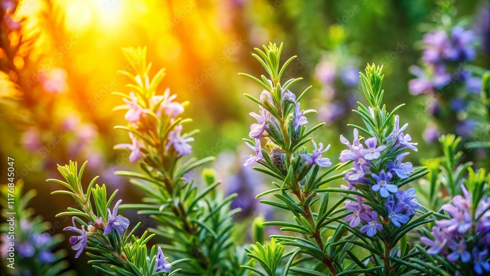 Aerial View of Blooming Rosemary Bush in Garden - Drone Photography