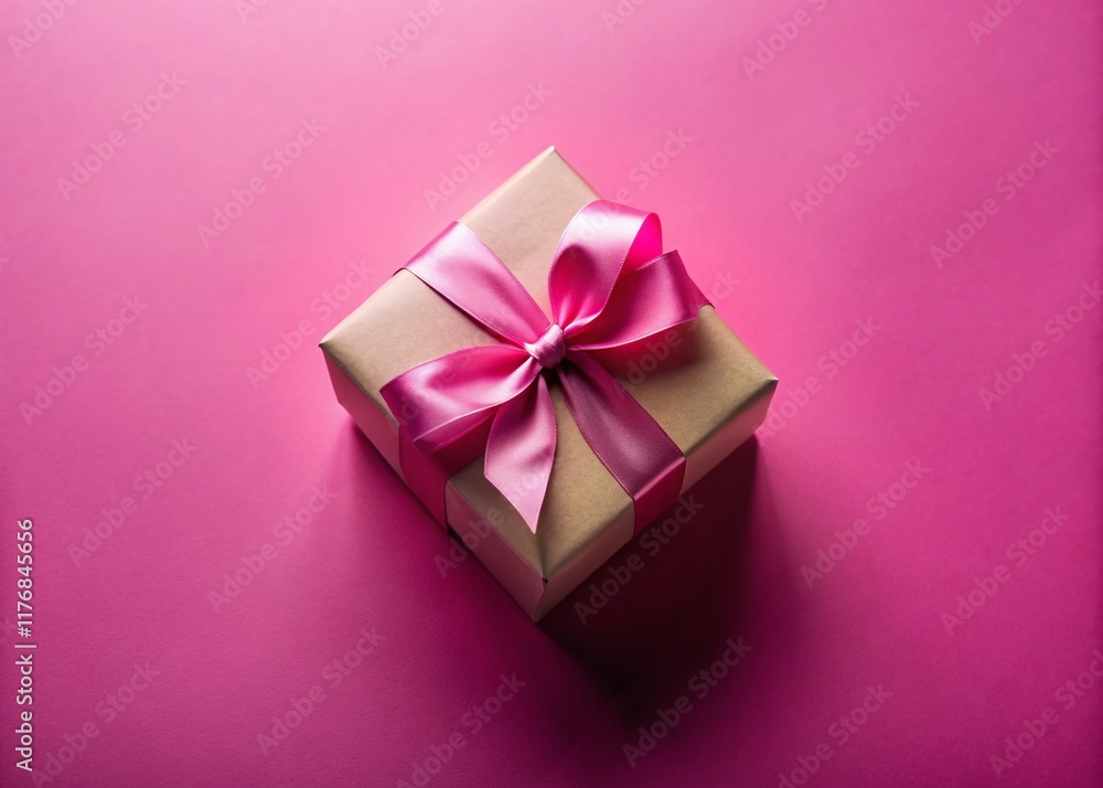 Aerial View of Gift Box on Pink Background - Drone Photography Aerial View of Gift Box on Pink Background - Drone Photography