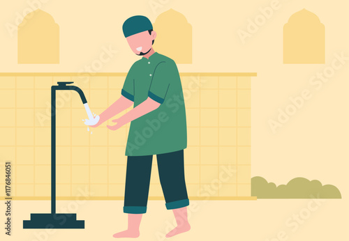 Muslim doing wudu or ablution vector design illustration
