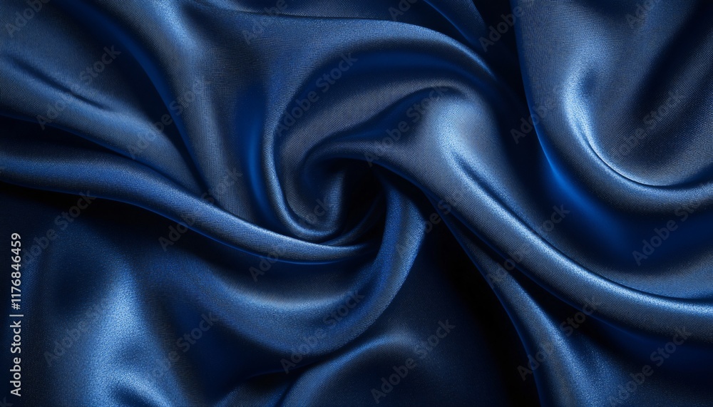 Obraz premium Elegant Deep Blue Satin Fabric with Smooth Texture and Graceful Flowing Drapery for Fashion or Background Use