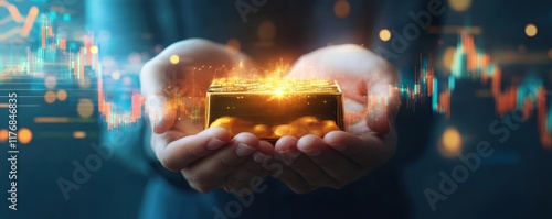 Hands Holding Glowing Gold ...