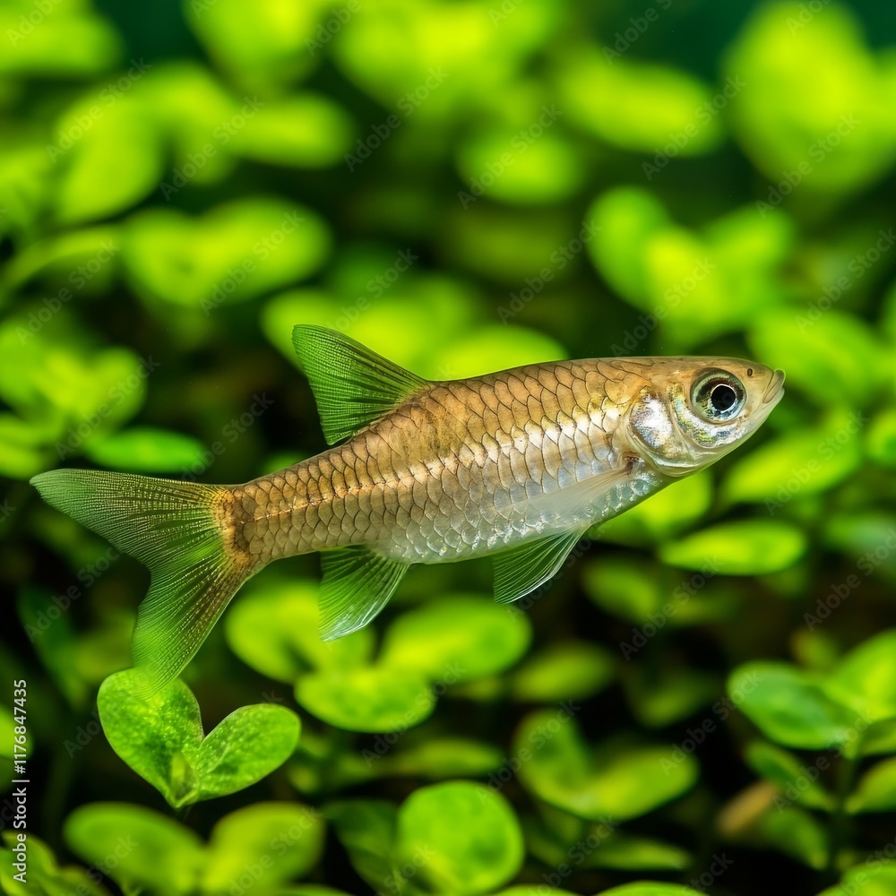 Care for freshwater ecosystem concept. Fish swimming among vibrant green aquatic plants. Care for freshwater ecosystem concept. Fish swimming among vibrant green aquatic plants.
