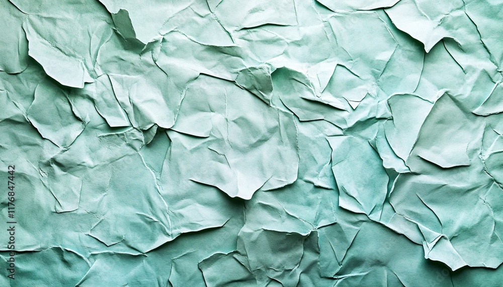 Fototapeta premium Crumpled Textured Paper Background in Soft Mint Green Color for Creative Design and Artistic Purposes