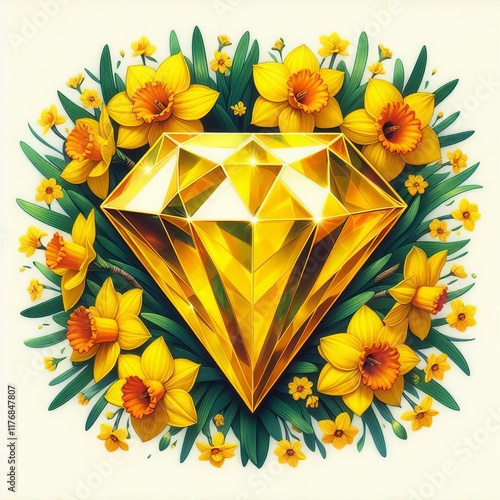 Diamond with Daffodils in Bright Yellow A diamond shaped frame w photo