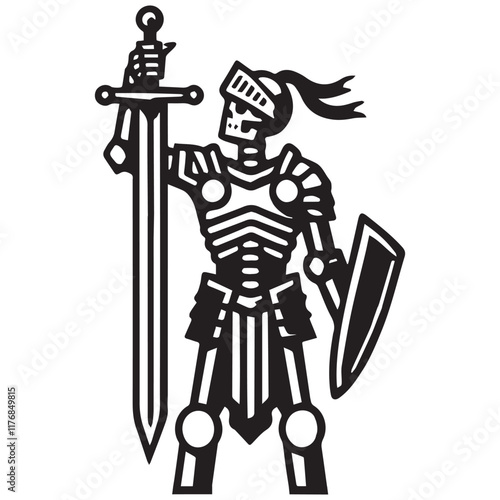 Knight skeleton illustration Vector, Man skull clipart Design
