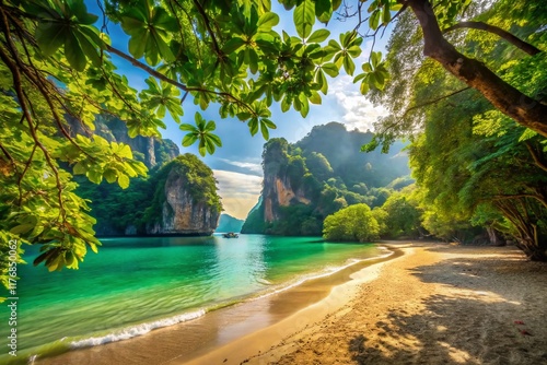 Ao Nang Krabi Pai Plong Beach View Through Lush Monkey Trail Foliage