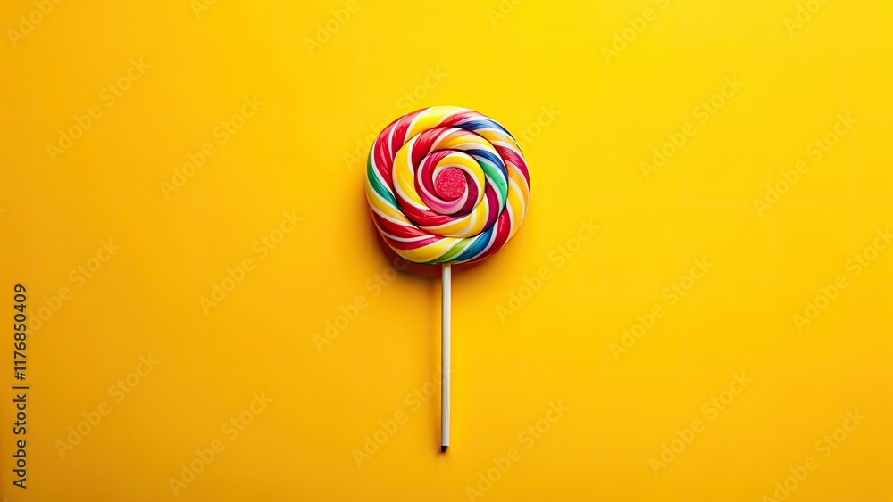 Surreal yellow background showcases a cosmic lollipop, perfect for text overlays. Surreal yellow background showcases a cosmic lollipop, perfect for text overlays.