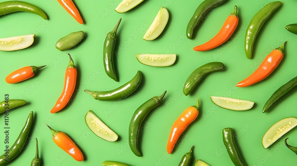 Vibrant Chili Peppers & Cucumber Slices Vibrant Chili Peppers & Cucumber Slices
