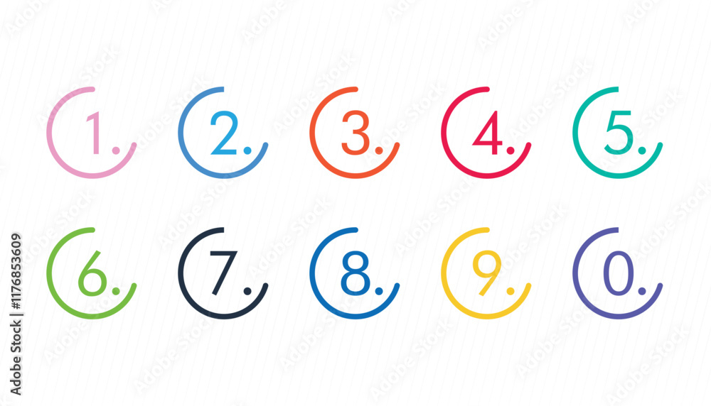Colorful number bullet points from one to nine. numbers font icon. numbers in circle. numeral typographic sign business concept Colorful number bullet points from one to nine. numbers font icon. numbers in circle. numeral typographic sign business concept