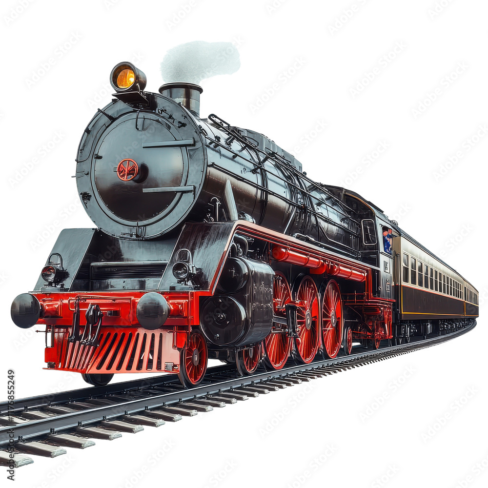 Obraz premium Vintage Train Traveling Through Scenic Landscape on transparent background