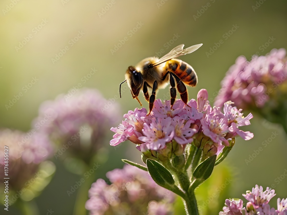 a bee perched on a flower with a blurred background a bee perched on a flower with a blurred background