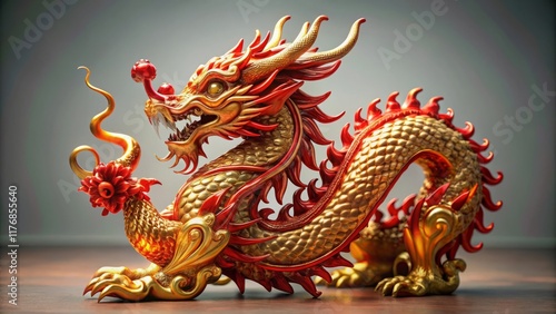 Wallpaper Mural Intricately detailed red and gold dragon ornament on a neutral background. Torontodigital.ca